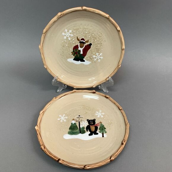 Make the Season Bright Salad Plates Christmas Holiday Bear Moose Lot of 2 - Picture 1 of 12